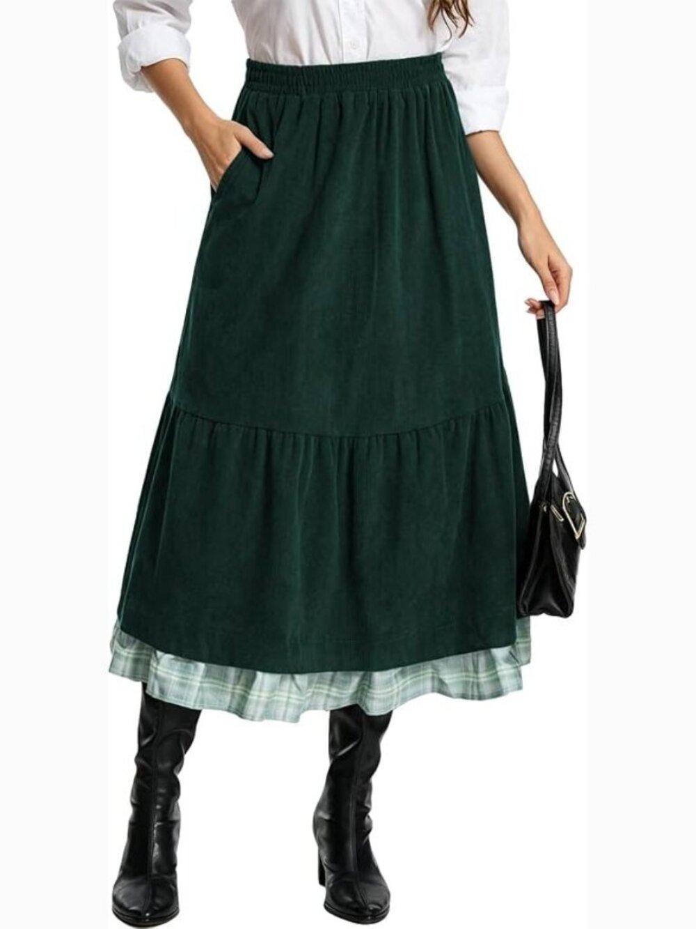 Corduroy Flaired Midi Skirt with Pockets